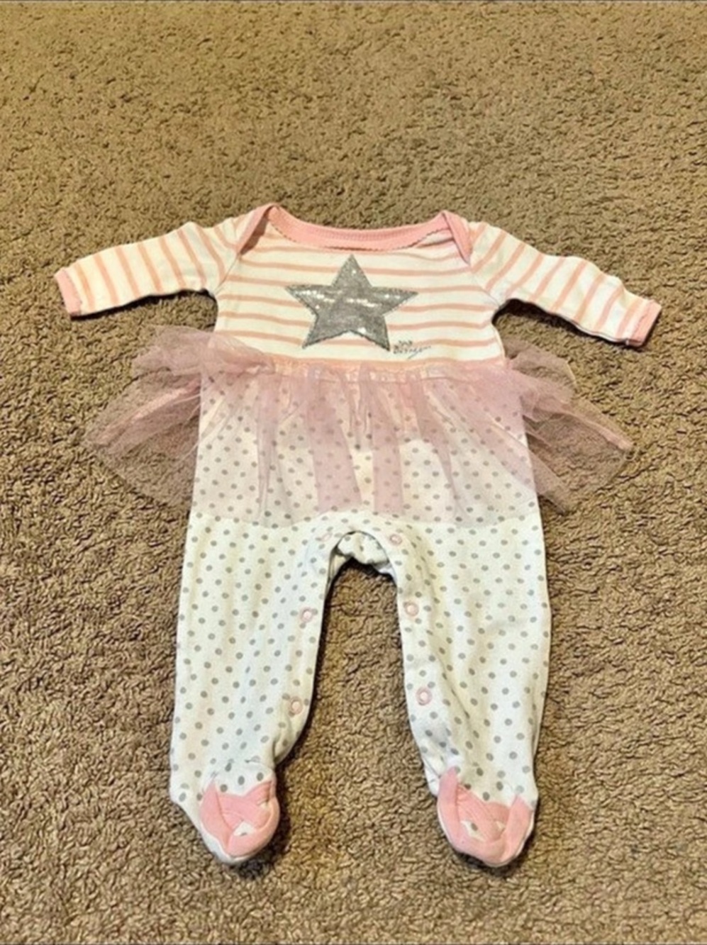 Betsey Johnson Baby Footed Tutu Romper Pink & White Baby 6m